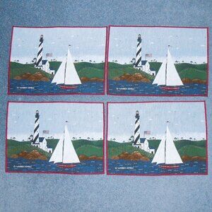 4 Warren Kimble Coastal Breeze Lighthouse Sailboat nautical tapestry placemats